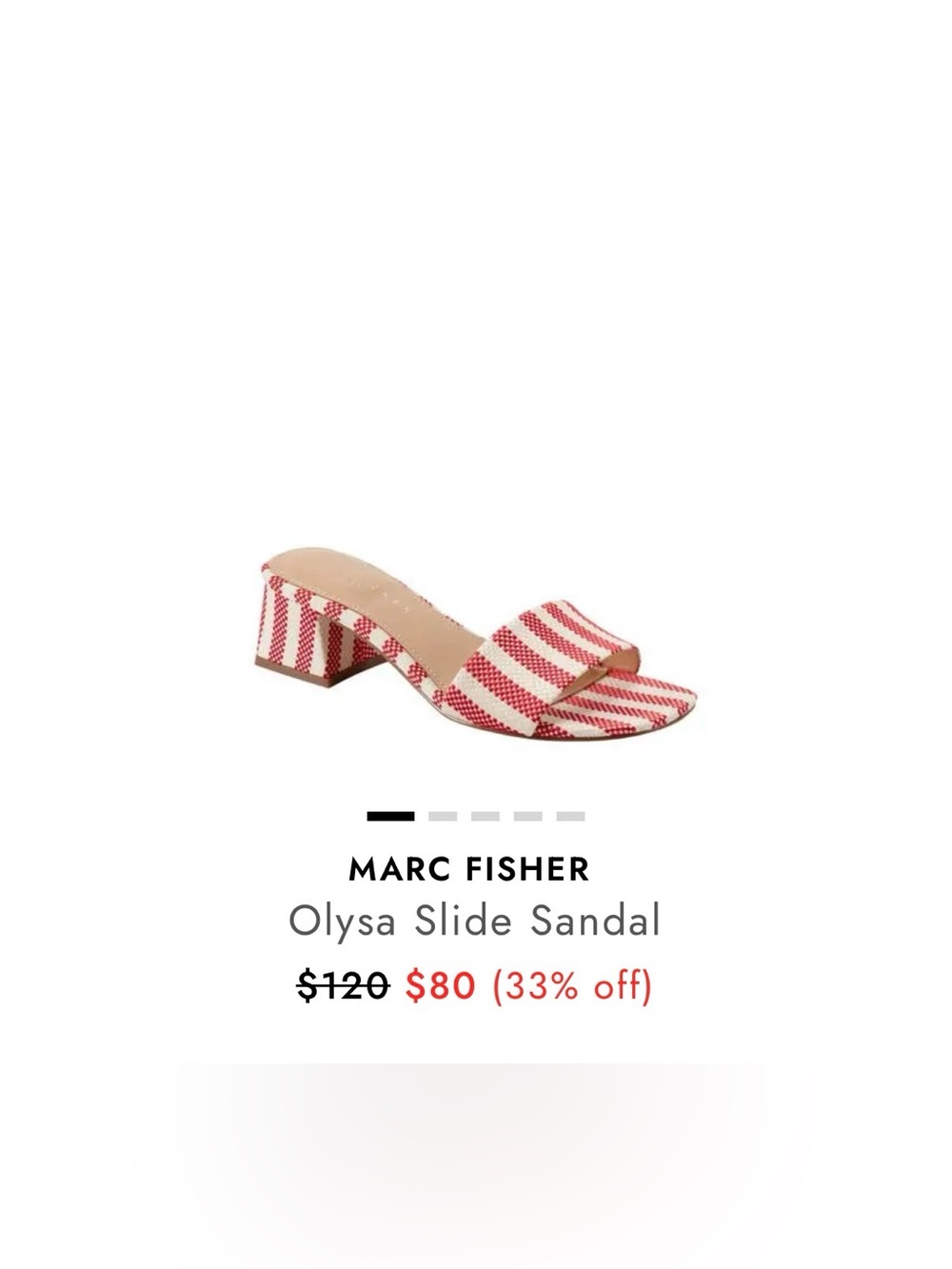 NWOB: Marc Fisher Olysa Slide Sandal, Red & White Stripes w/ Block Heel, sz 8.5